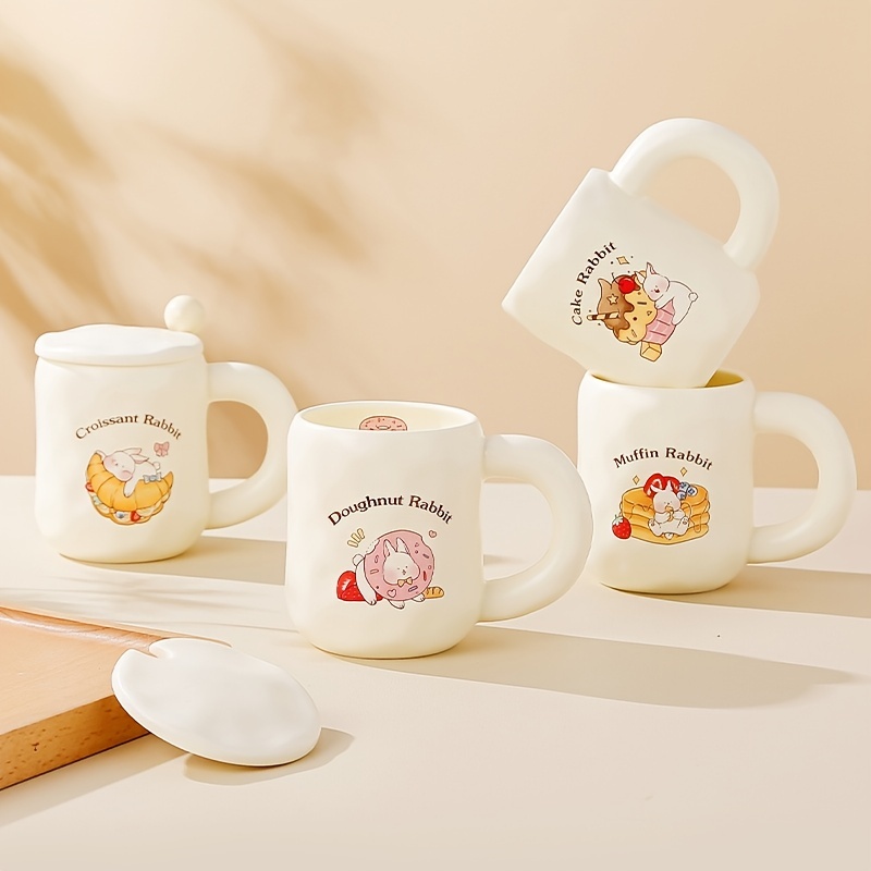 Animal Coffee Mug Cute Ceramic Cup With Lid Handle Spoon - Temu
