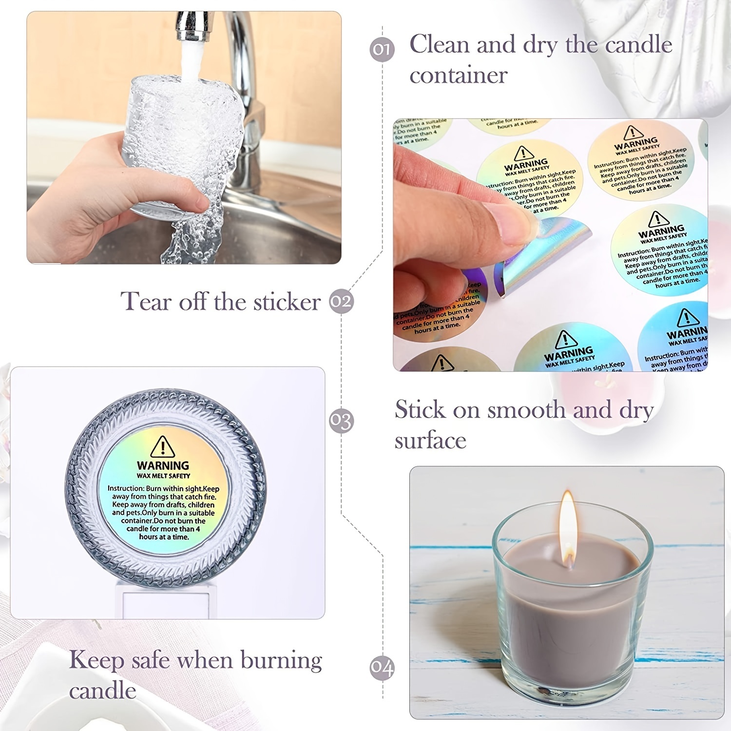  1000 Pieces 1.5 Inch Candle Jar Container Stickers, Candle  Safety Labels Candle Warning Sticker Decals for Candle Making DIY (White) :  Arts, Crafts & Sewing