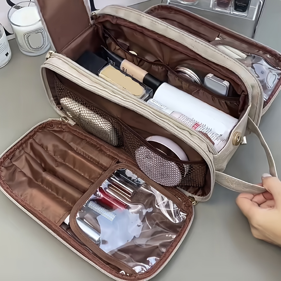 

Grande Capacité Comestic Bag, Sac De Maquillage Portable Imperméable, Organisateur De Toilette Et Accessoires De Voyage
