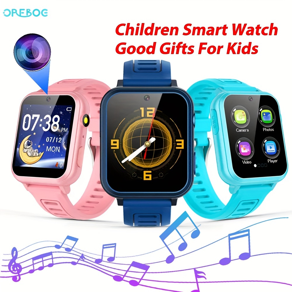 Relojes inteligentes para niños con cámara de pantalla táctil HD,  reproductor de música, 24 juegos de rompecabezas, podómetro, despertador