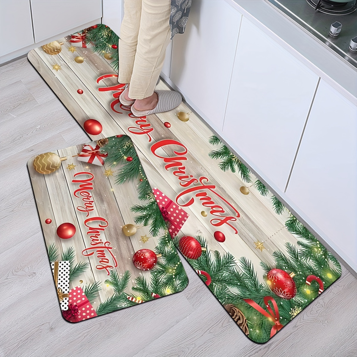 CHRISTMAS MAGIC Santa & Friends Non-Slip Anti-Fatigue Cushioned Kitchen Mat  Rug