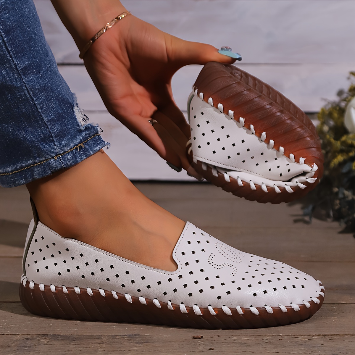 Zapatos Planos Diseño Hueco Mujer Zapatos Cerrados Ligeros - Temu