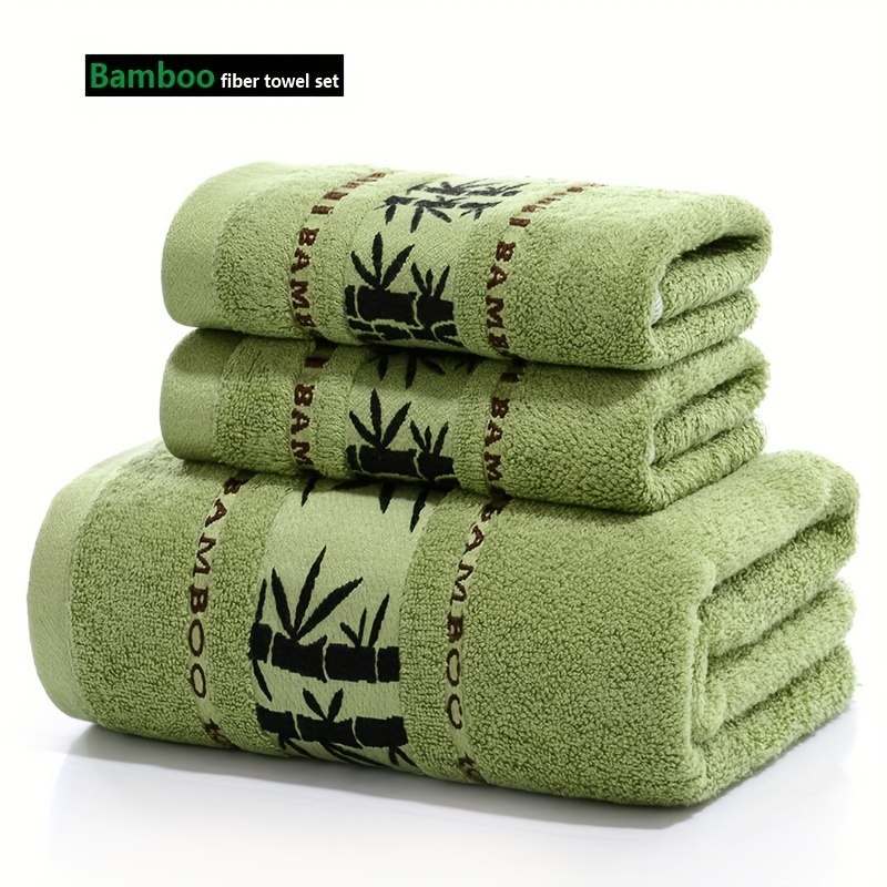 

3pcs Bamboo Fiber Towel Set, Contains 1 Bath Towel 27.5*55in, 2 Hand Towel 13*29in, Household Hand Towel Bath Towel, Bathroom Supplies, Bathroom Accessories