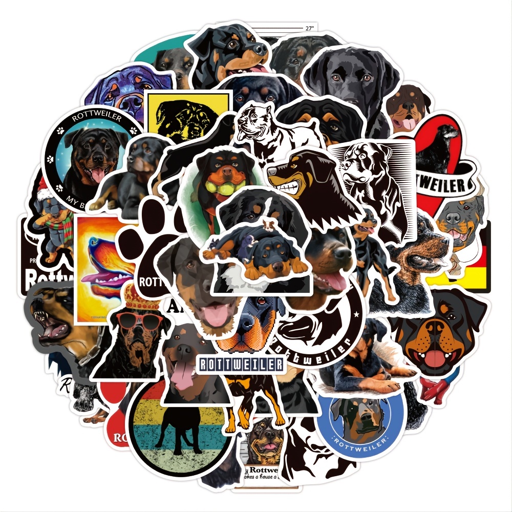 50 Pcs Rottweiler Dog Stickers For Laptop, Bottle & Phone