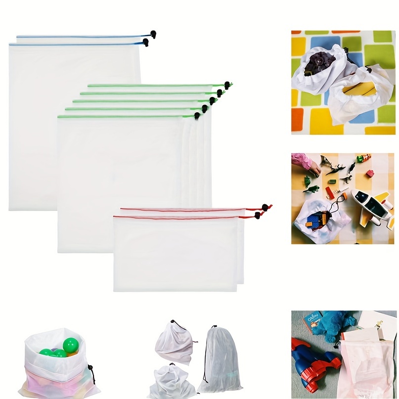 Reusable Fruit Veg Mesh Bags Drawstring Shopping Bags