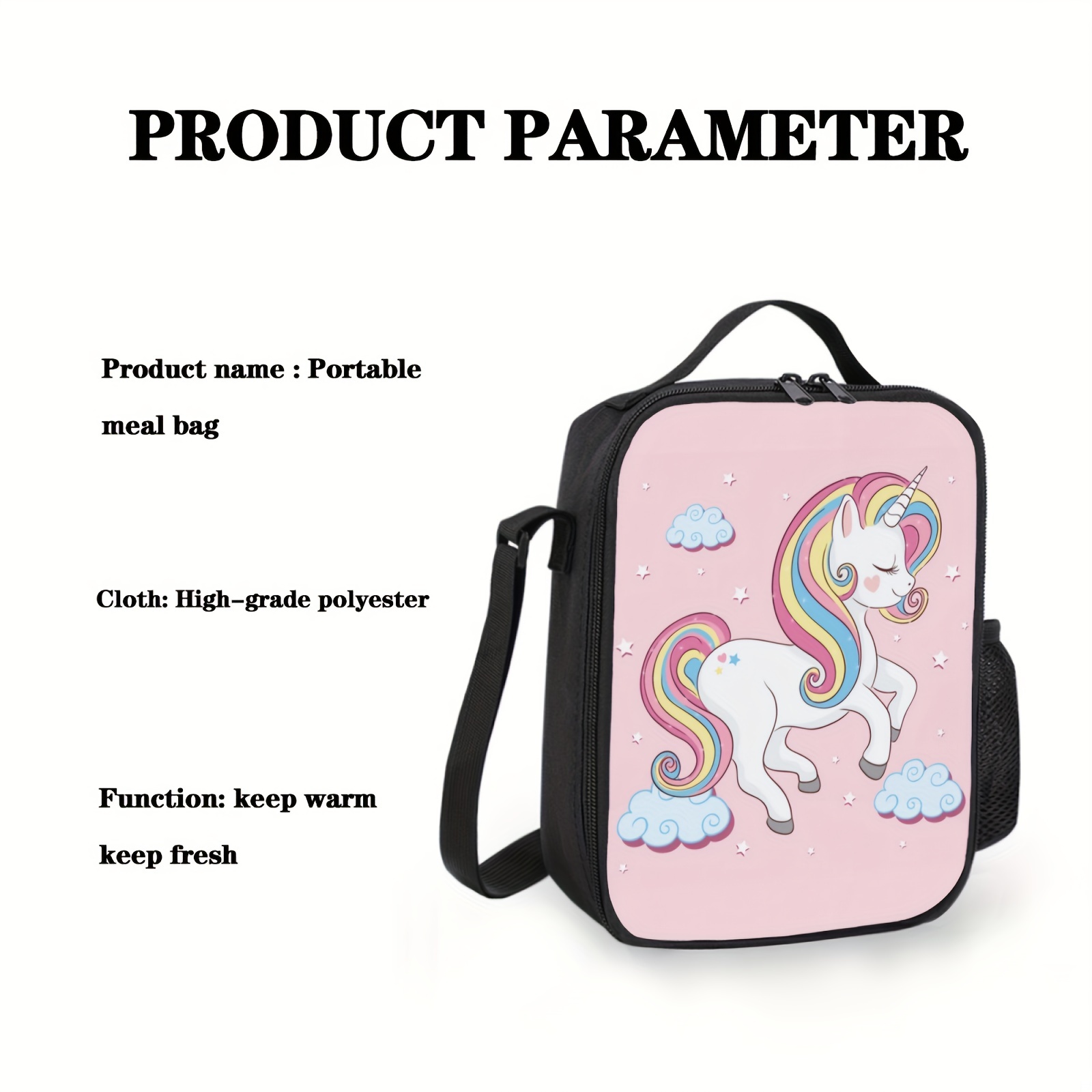 Reusable Unicorn Dinosaur Cat Pattern Insulated Lunch Bag