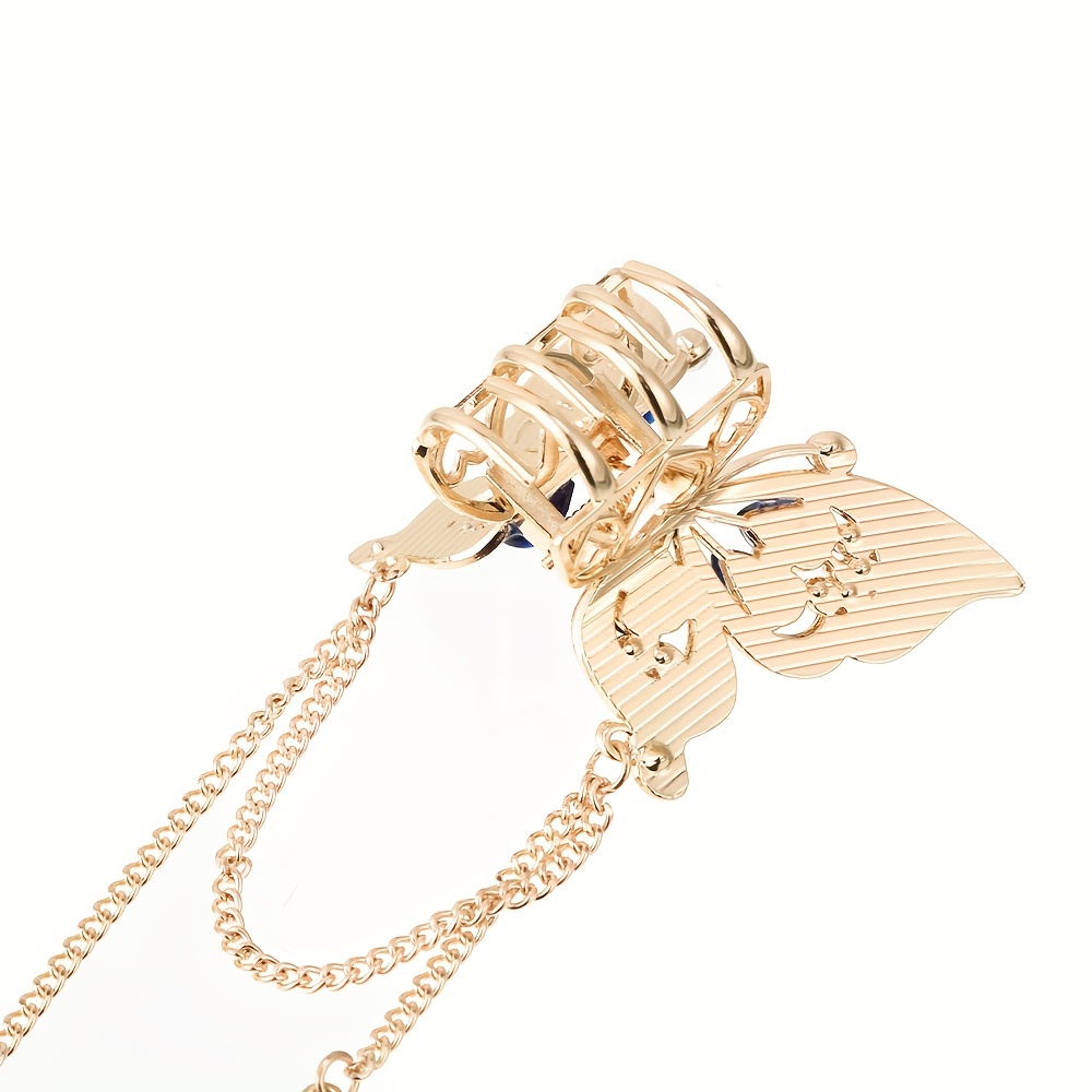 Butterfly & Tassel Hair Claw Rhinestone Banana Clip
