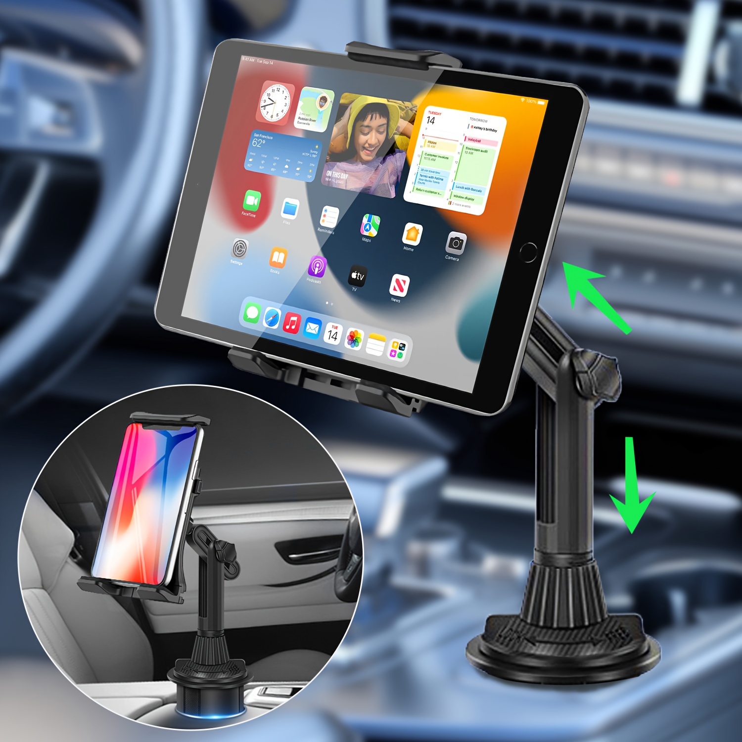 Universal Car Cup Holder Phone Mount Cell Phone Holder Adjustable Cup Holder  Cradle Car Mount with Flexible Long Neck for Cellphone 