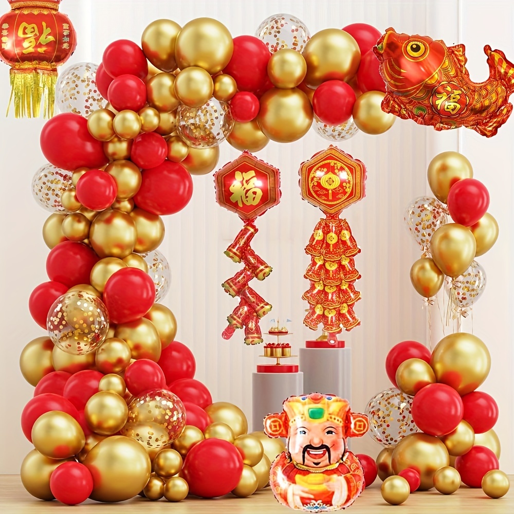 Chinese New Year Decorations 2024 - 142pcs Chinese New Year Tableware, Red Happy Chinese New Year Plates Napkins Cups for Chinese New Year Party