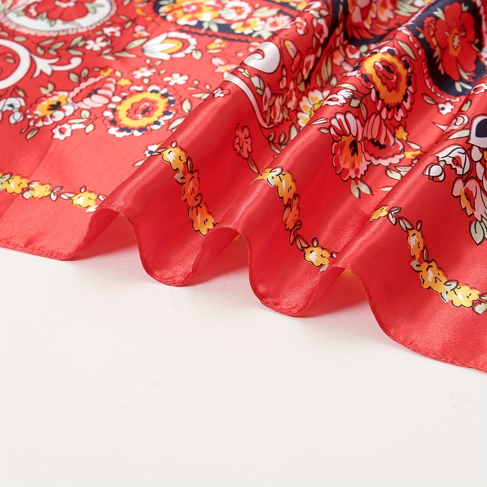 Colorful Paisley Print Square Scarf Boho Satin Shawl
