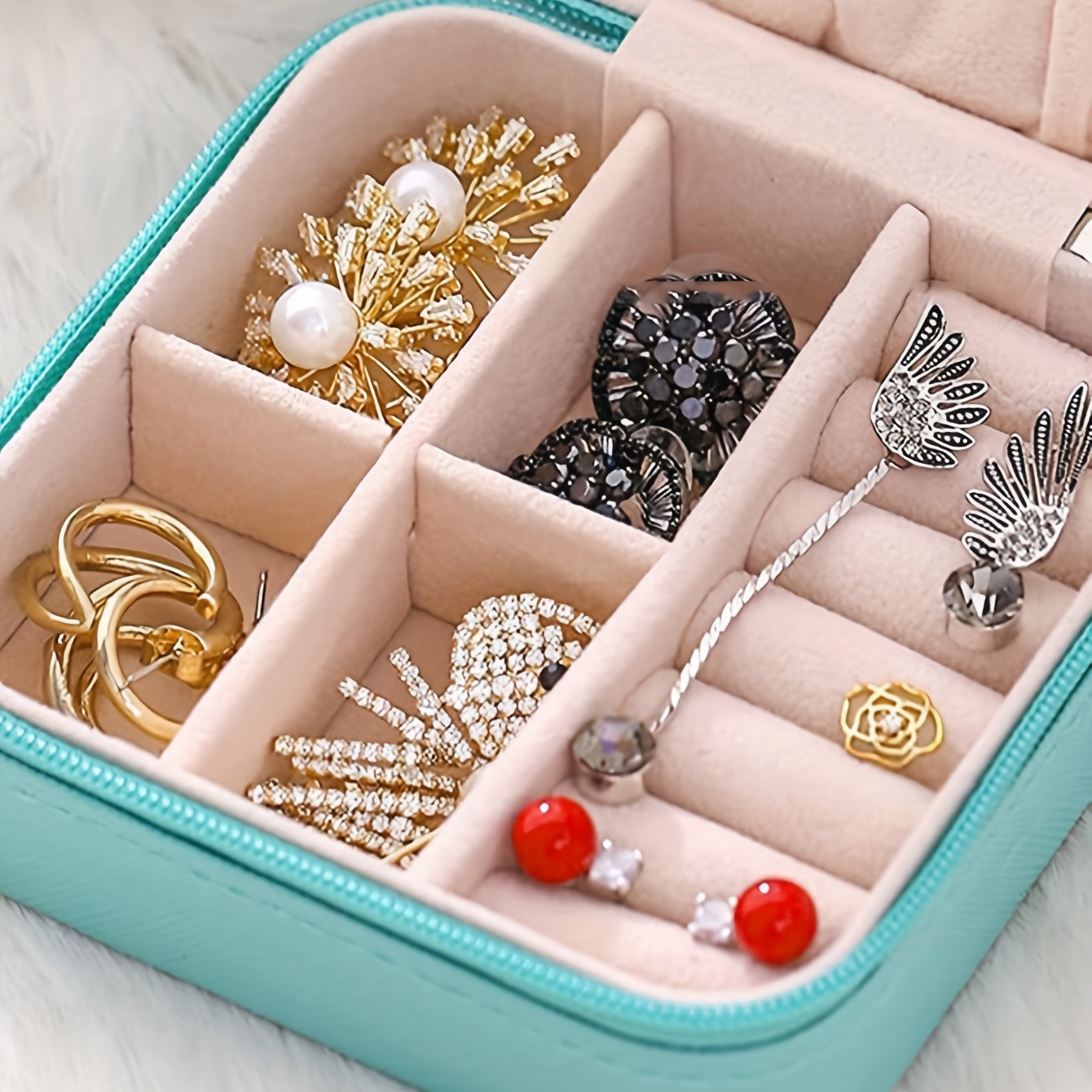 Yonzone Jewellery Box Organiser Travel Case Storage Small Boxes for Rings Earrings Necklace Bracelets, Double Layer Faux Leather Jewelry Gift Girls