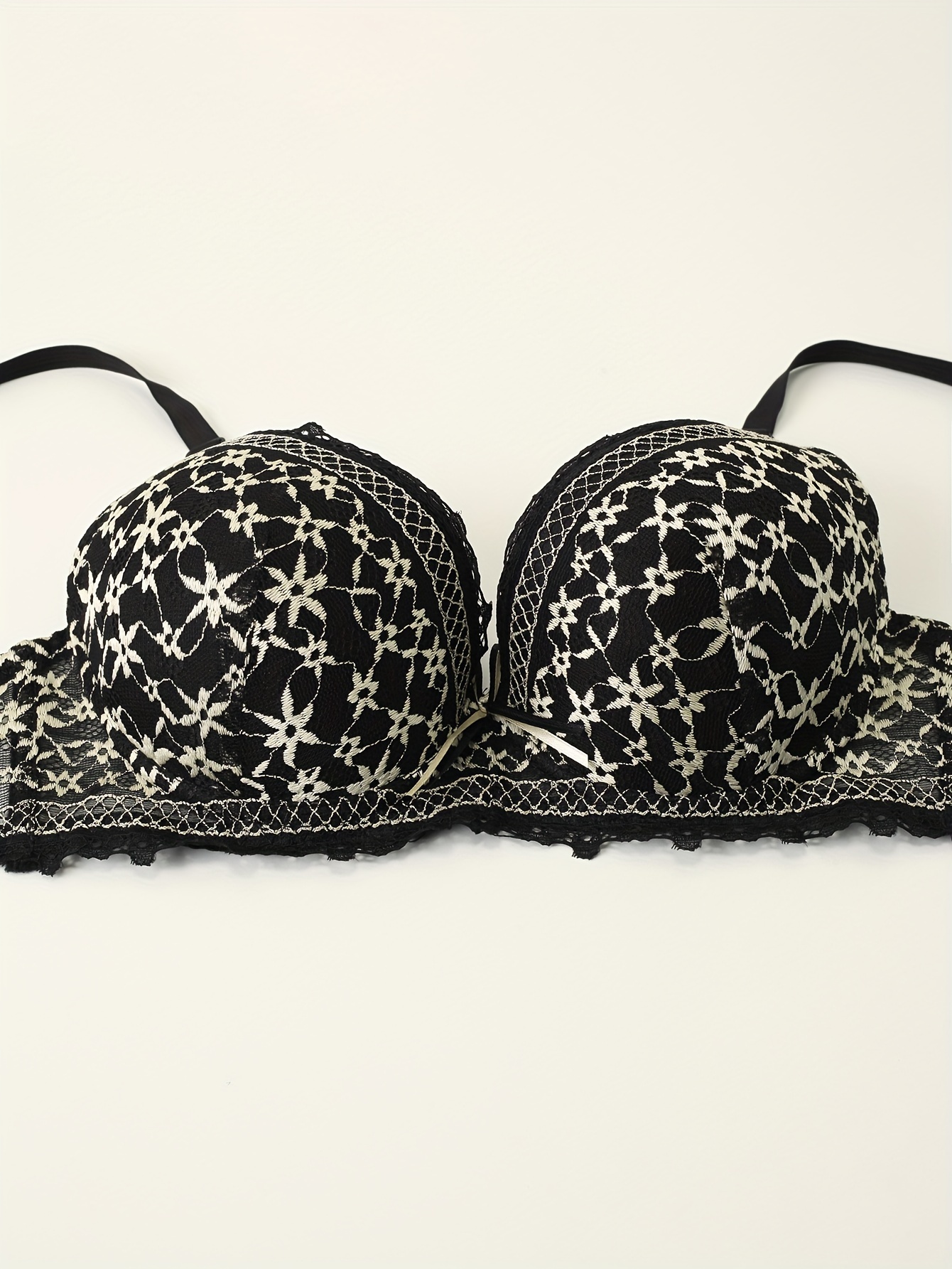 Contrast Lace Push Bra Comfy Breathable Bow Tie Bra Women's - Temu