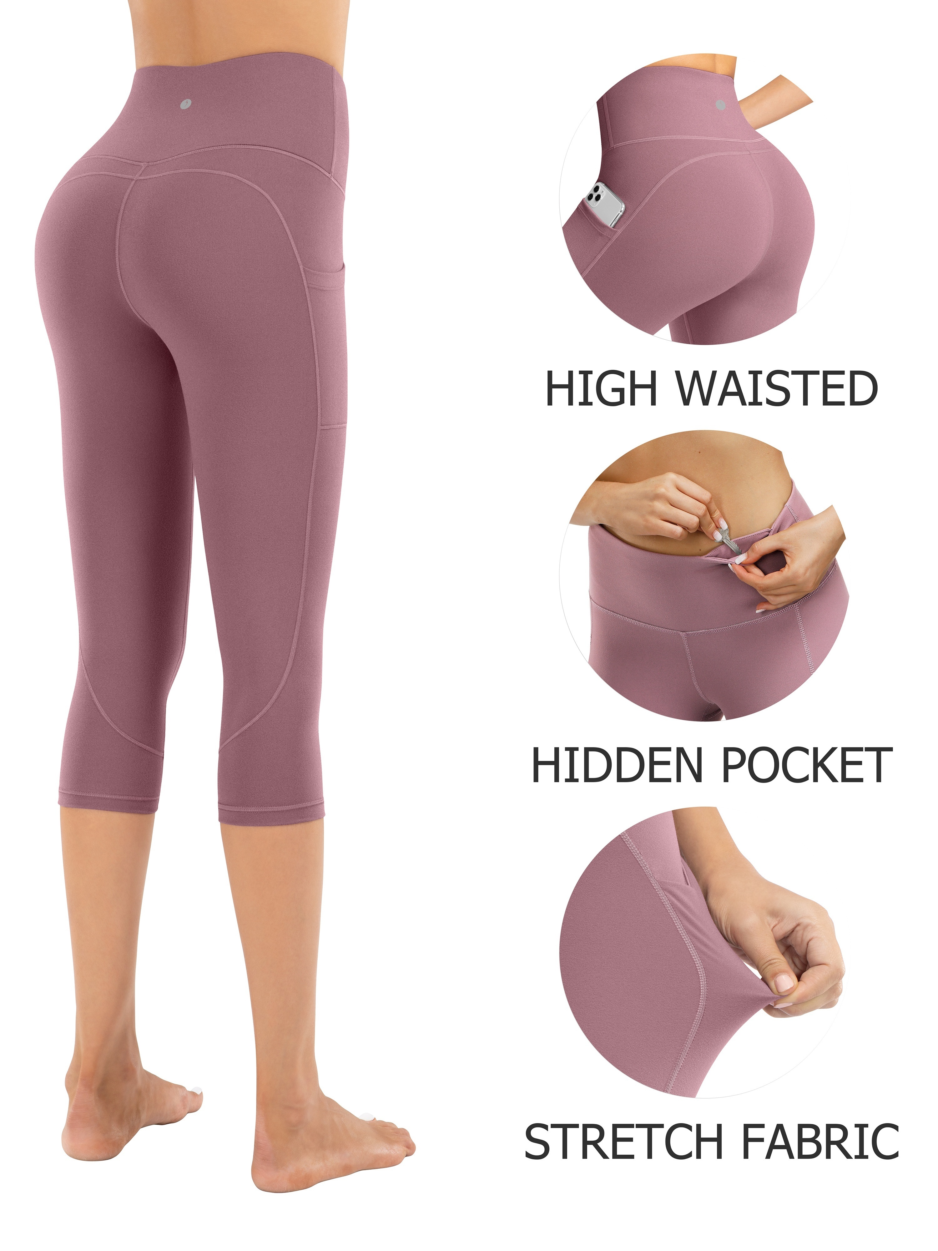 Solid Color Hip Lifting Yoga Sports Capri Leggings, High Waist Workout  Capri Pants, Women's Activewear