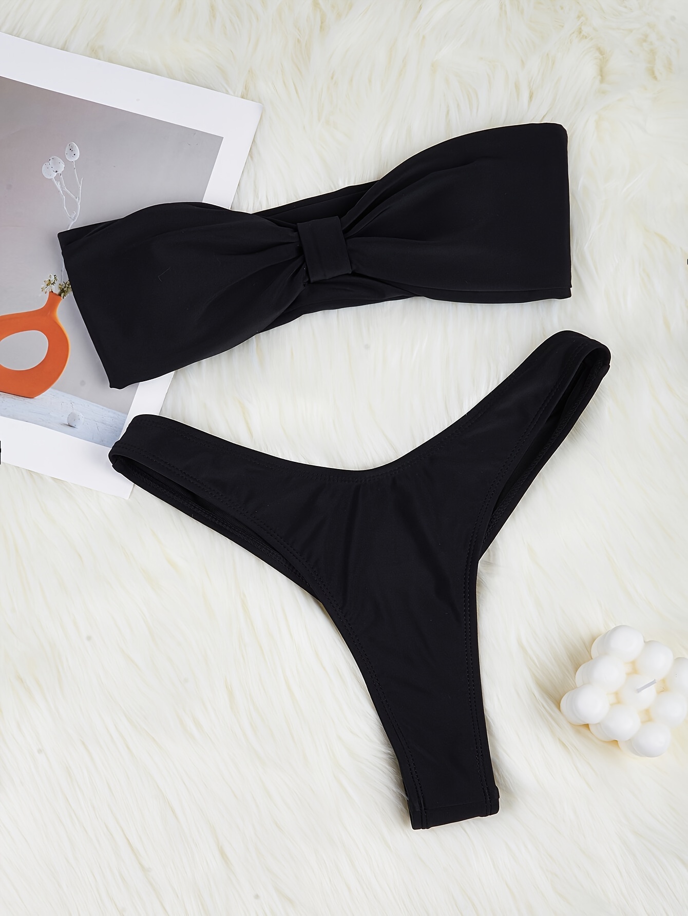 2023 European and American One-Word Collar Swimsuit Bikini with Bandeau and High Waist Separated Women's Swimwear