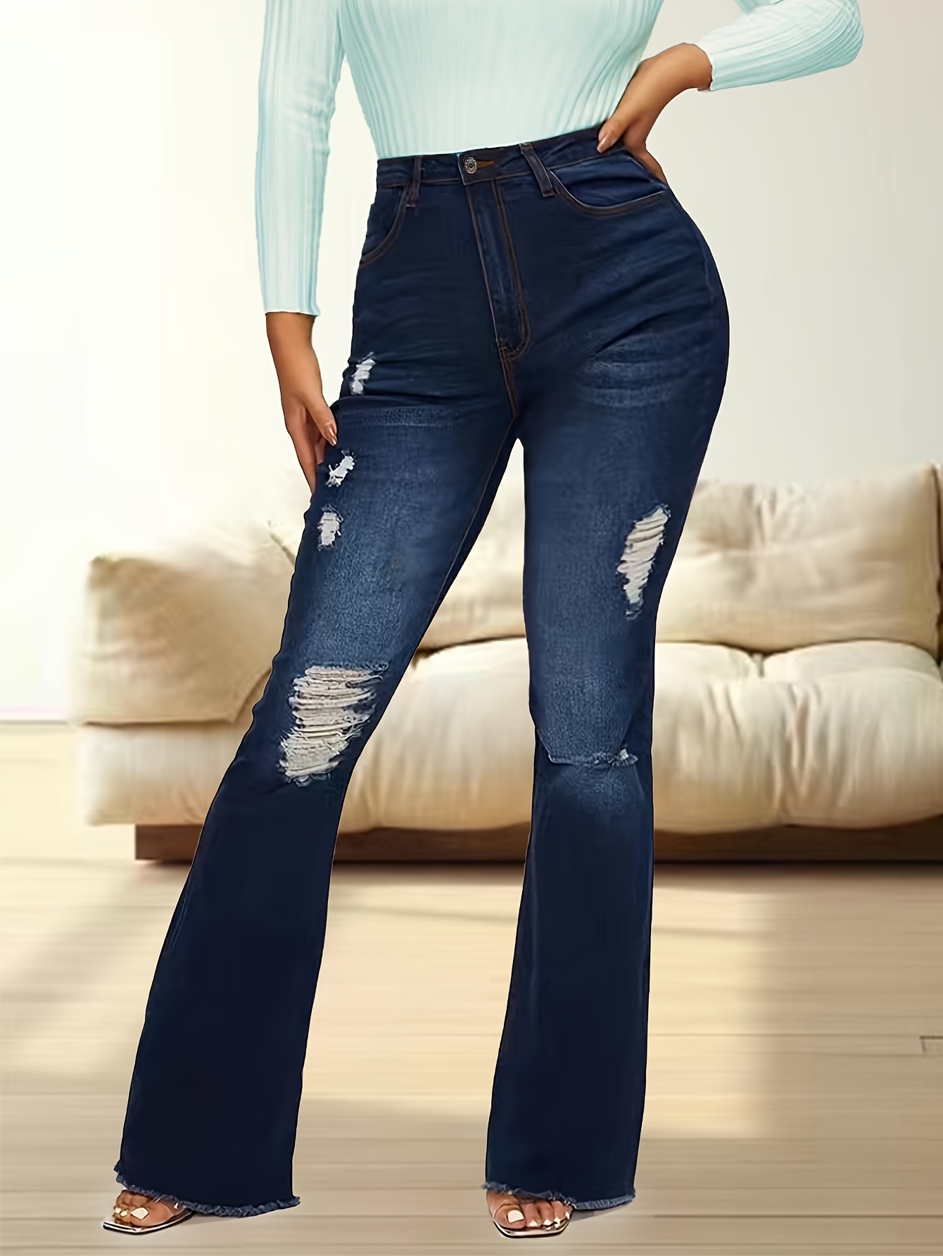 Jeans skinny azuis escuros com cintura alta calças jeans - Temu Portugal