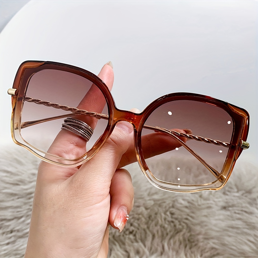 Y2k Oversized Cat Eye Fashion Sunglasses For Women Men Casual Metal Twist  Temple Gradient Glasses For Beach Party, Uv400 - Temu