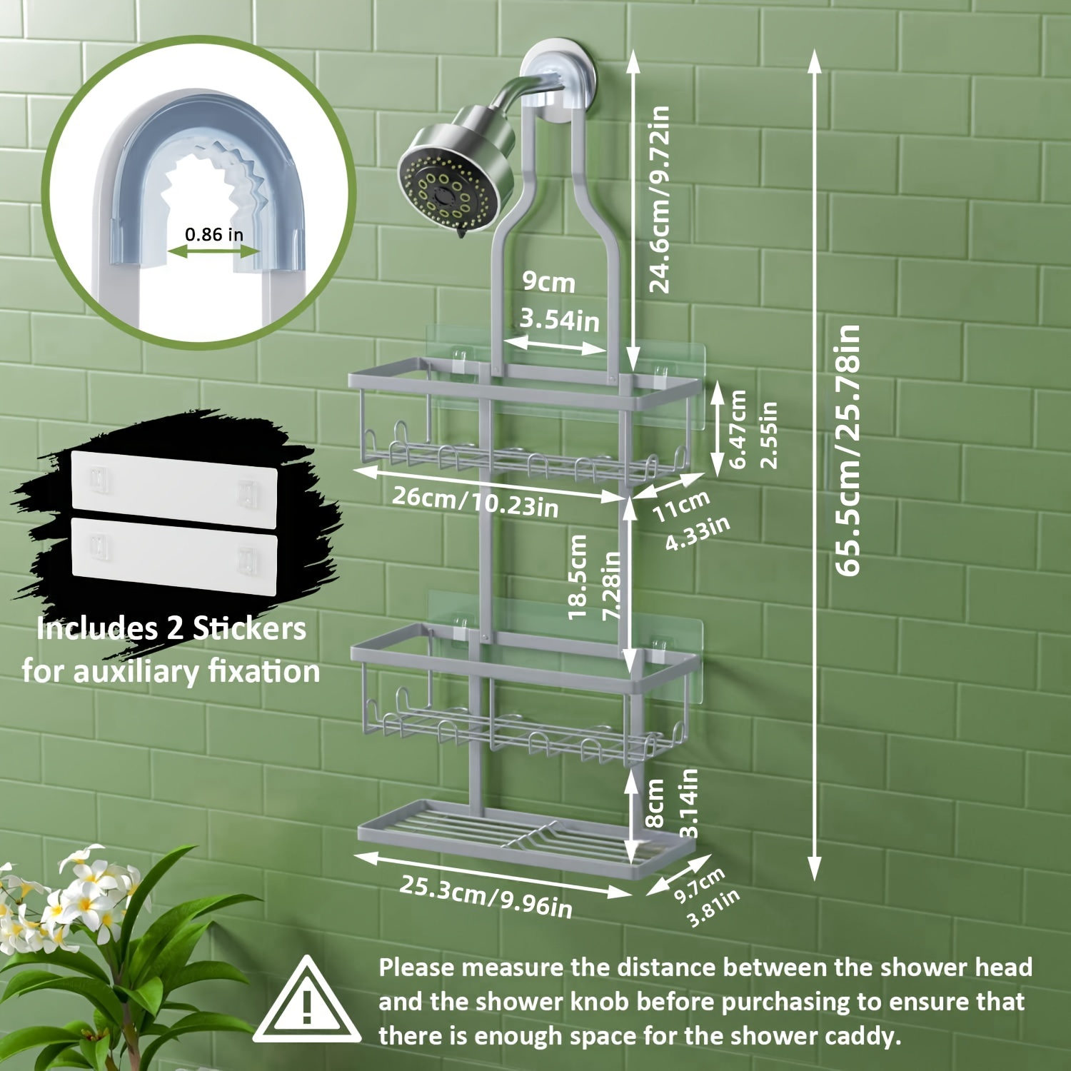 3-Tier Heavy Duty Bathroom Storage Shelf Hanging Shower Caddy Over Shower  Head