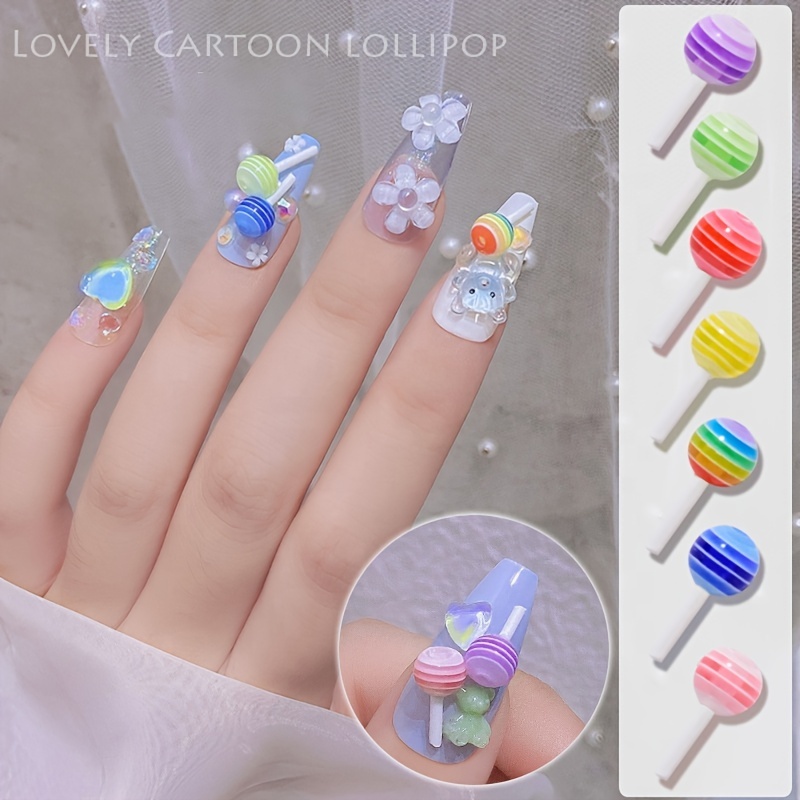 50Pcs 3D Gummy Candy Nail Charms Colorful Lollipop Cute Kawaii