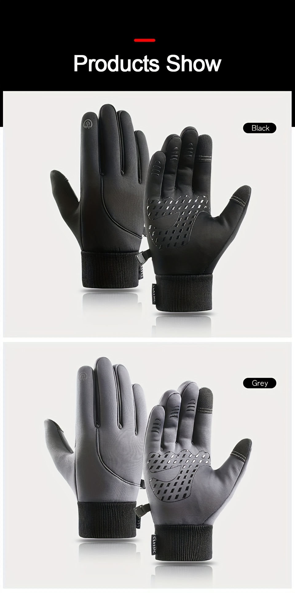 1pair mens winter outdoor velvet warm gloves waterproof touch screen thickened gloves for cycling fishing details 7