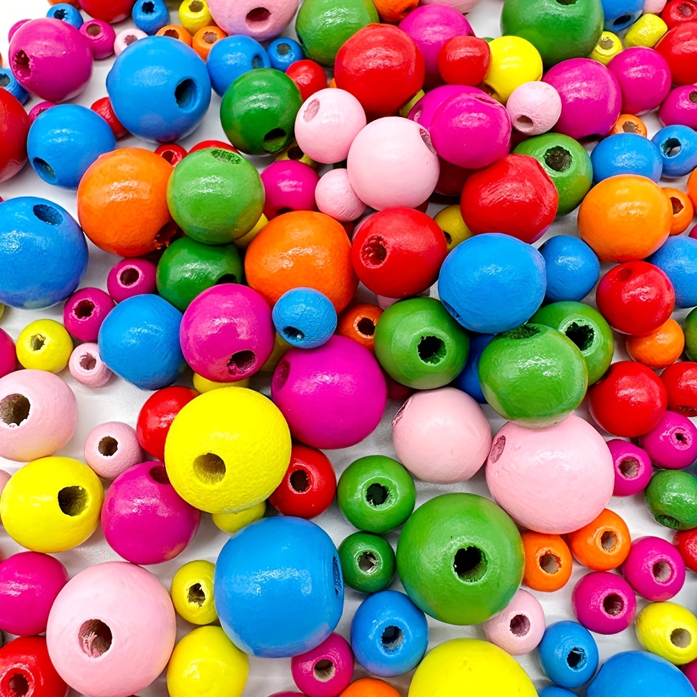 Natural Wooden Beads Colorful Round Loose Beads For Diy - Temu