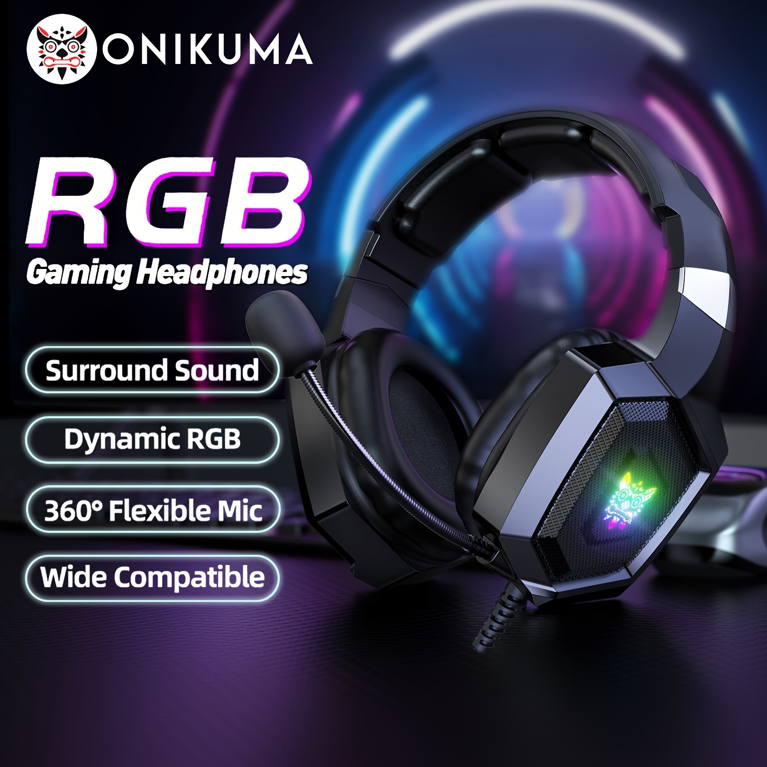 ONIKUMA-Auscultadores Dinâmicos para Jogos com Microfone, Auscultadores  Over-Ear, Som Surround, PC Gamer, PS4, PS5
