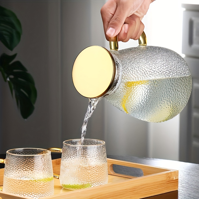 Ensemble de pichet en verre élégant avec décalcomanie de fleurs avec gobelet  pour thé glacé à l'eau, limonade