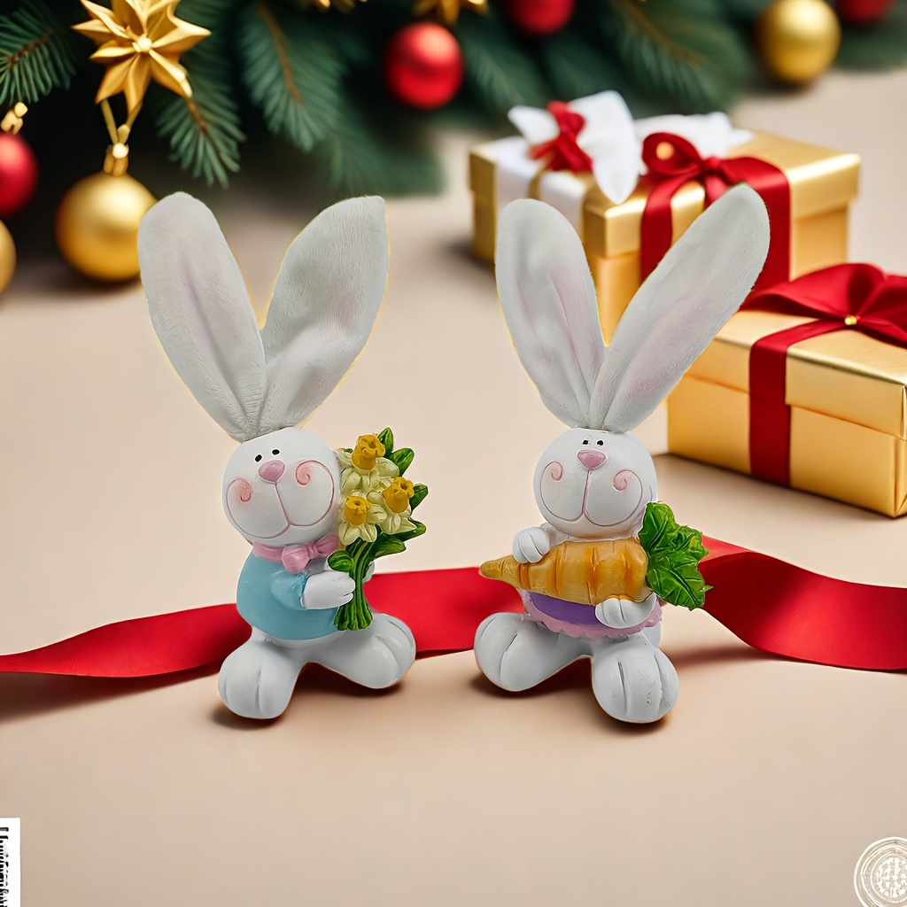 2pcs easter decoration easter bunny decor easter rabbit spring home decor bunny figurines bunny statue for easter and spring