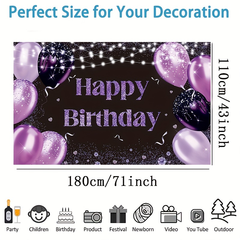 Happy Birthday Backdrop Purple Party Decorations Happy Birthday Banner  Large