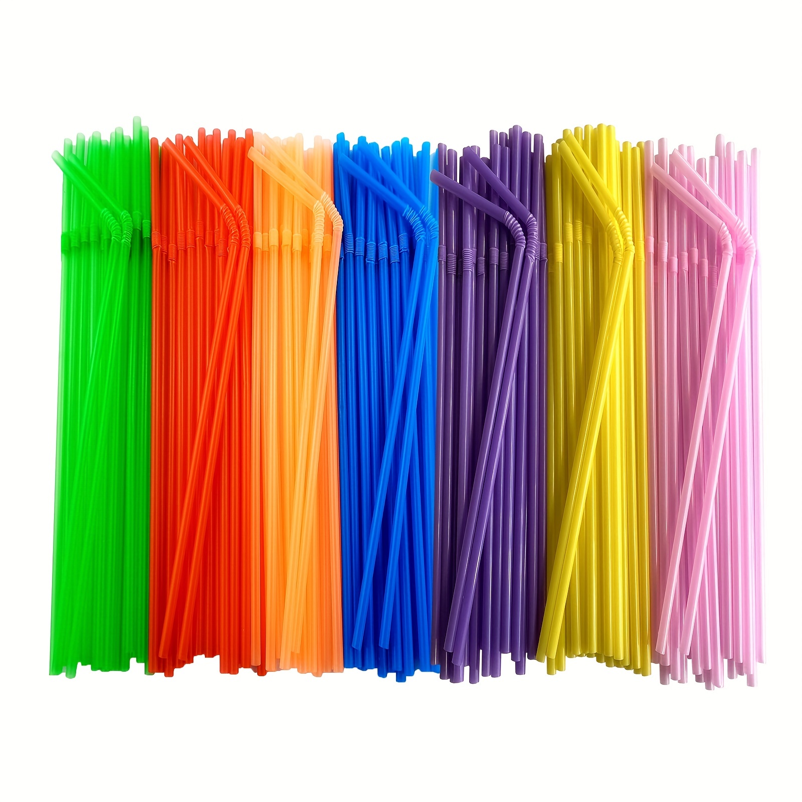 200 Pack Plastic Extra Long Straws for Birthday Party, 13 inch Disposable Drinking Straws for Cocktails, Coffee (4 Rainbow Colors)