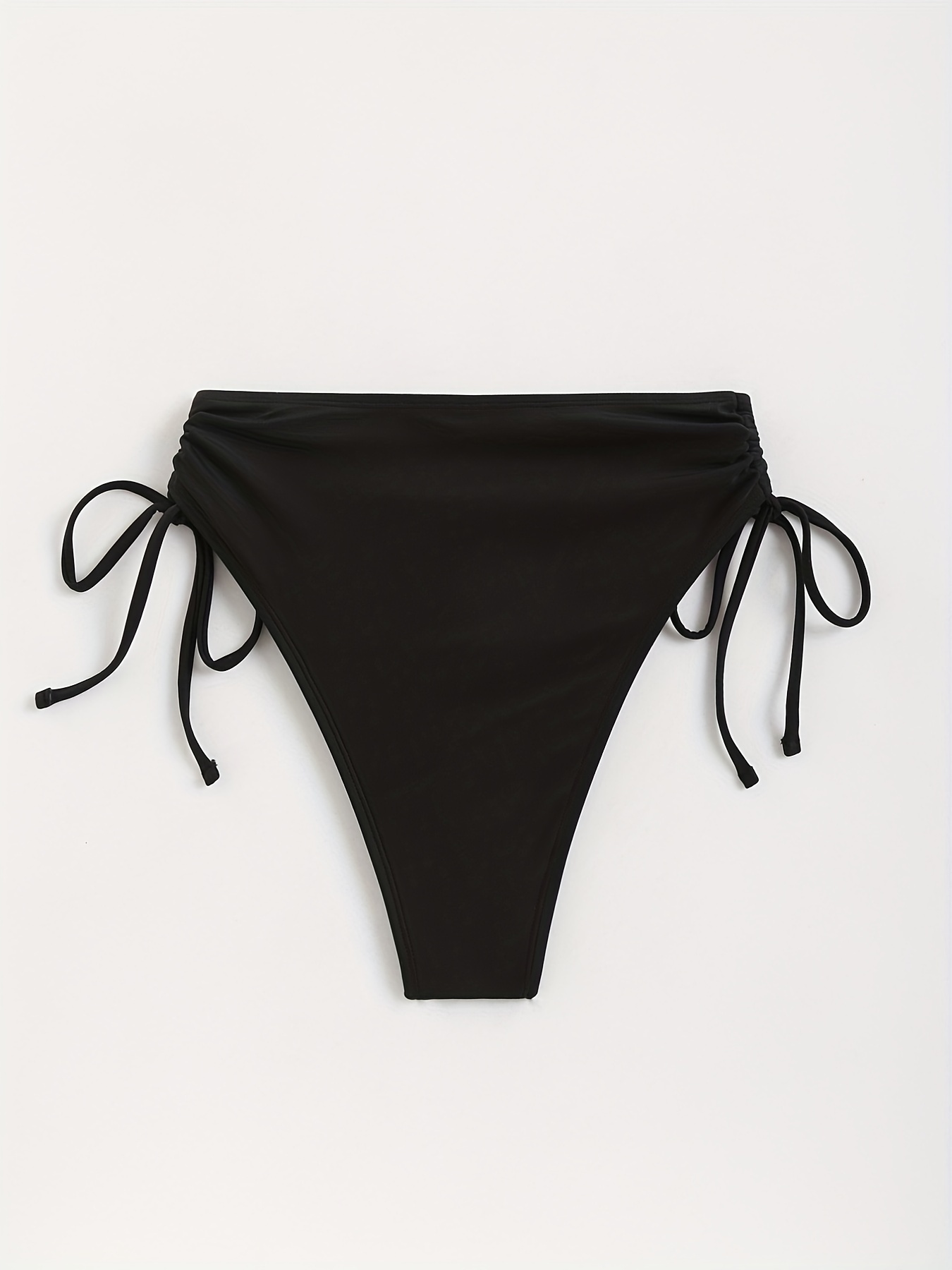 Drawstring Tie Side Black Bikini Bottoms High Strech Solid - Temu