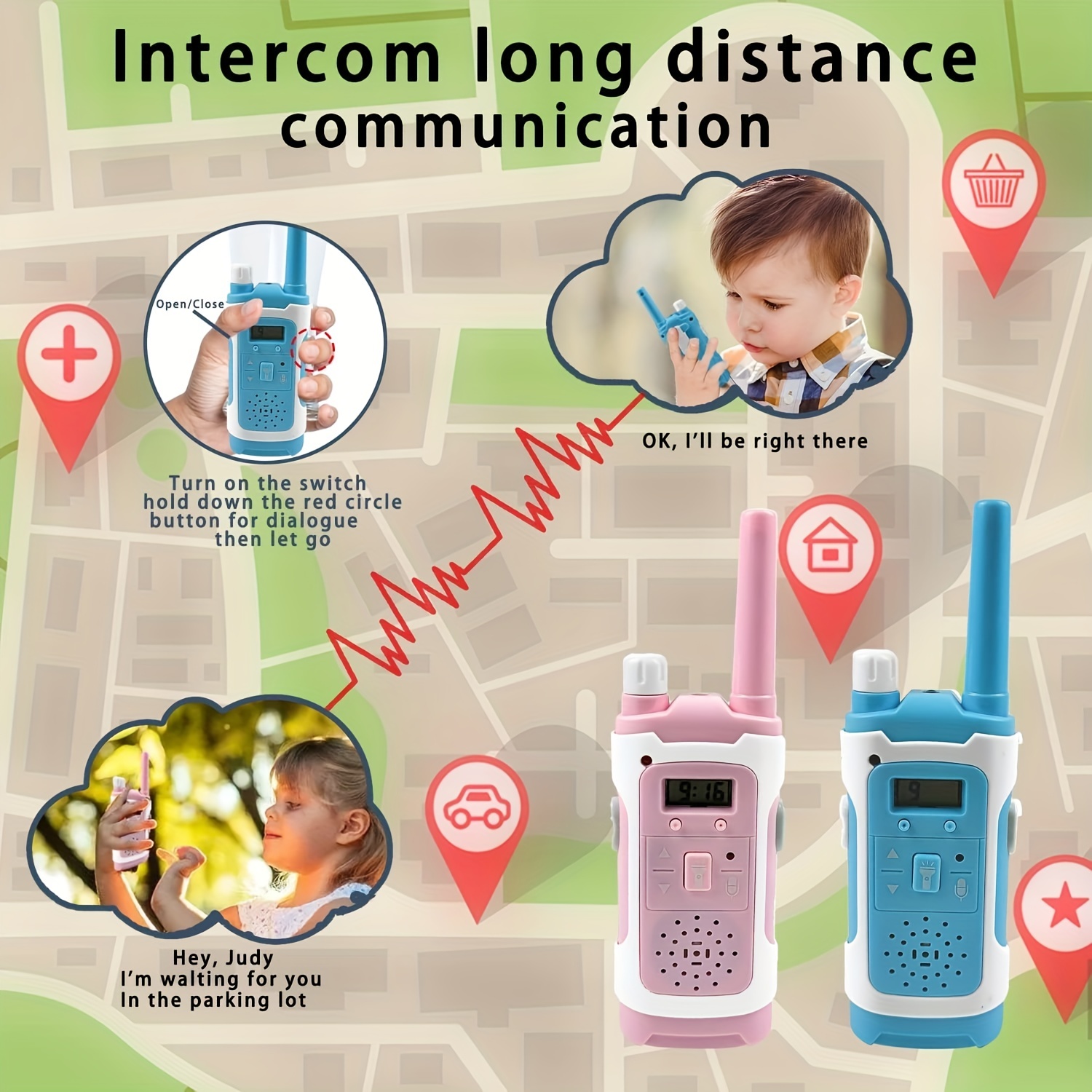 Tzzt 2 Piezas Walkie Talkie Inalámbrico Bidireccional Niños - Temu