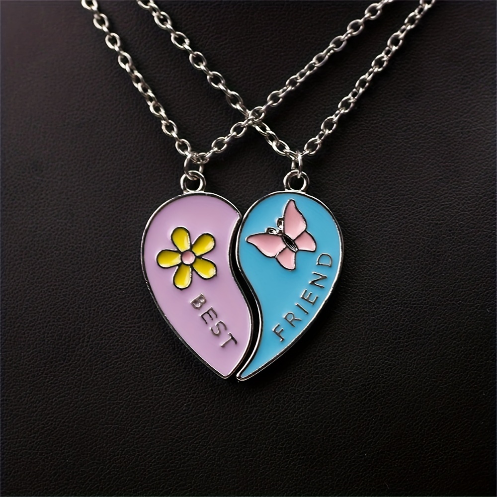 2 Pcs/ SetFashion Best Friends Honey Love Couple Pendant Necklace Chain  Choke Broken Heart BFF Good Friendship Jewelry Gift