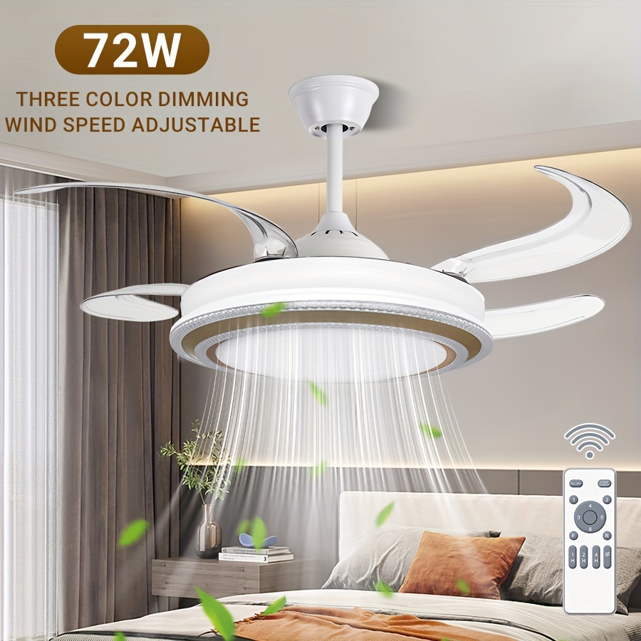 Lámpara de techo LED moderna con ventilador y control remoto, ventilador de  cabeza móvil de 360°, motor CC reversible silencioso, 3 colores, 6