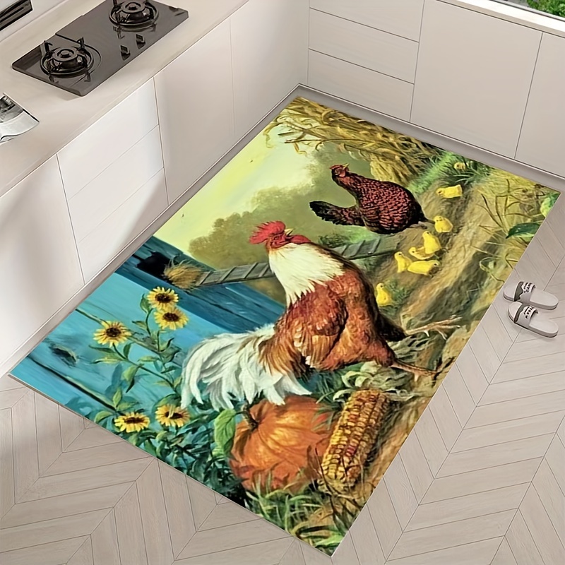 Colorful Chicken And Flower Floor Mat Non slip Indoor Carpet - Temu