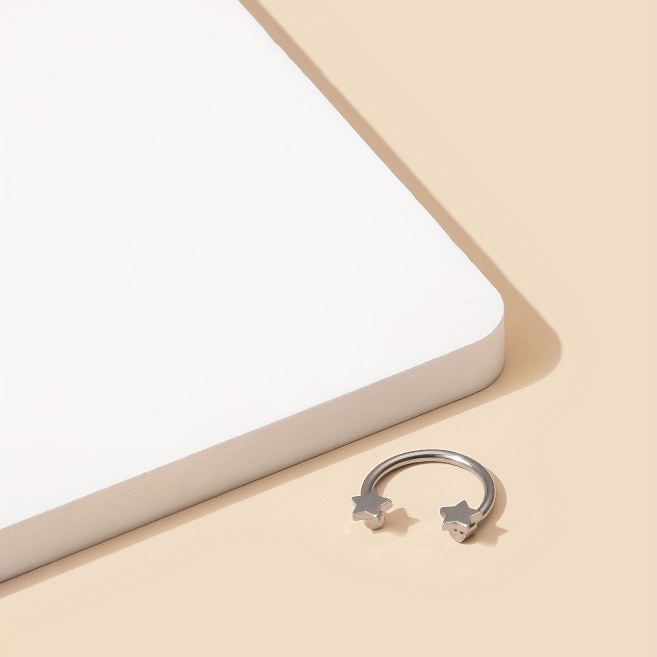 C-Shaped Stainless Steel Hoop Nose Ring with Zircon
