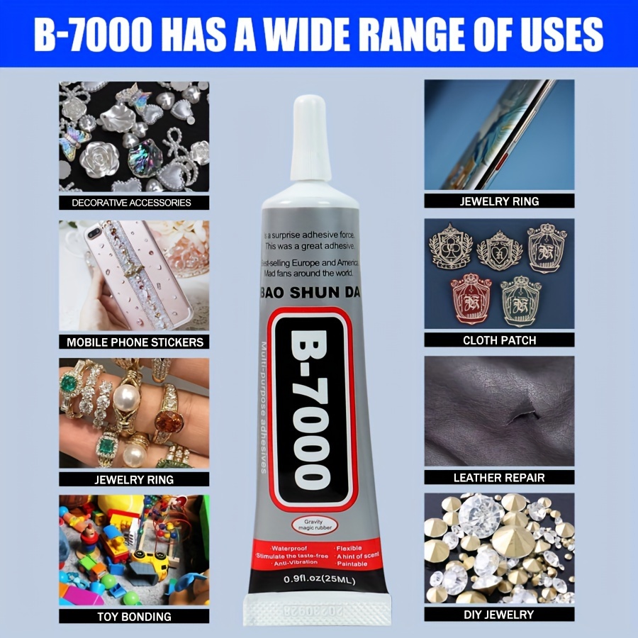 B7000 Rhinestones Glue for Crafts, 110ML 3.7fl.oz Clear B-7000 Super  Jewelry Glue Transparent Industrial Adhesive for Fabric Phone Repair  Jewelery Making Crystal Gem Tac Nail Art Stone Wood Glass (1PC 3.7fl.oz),  Hobbies