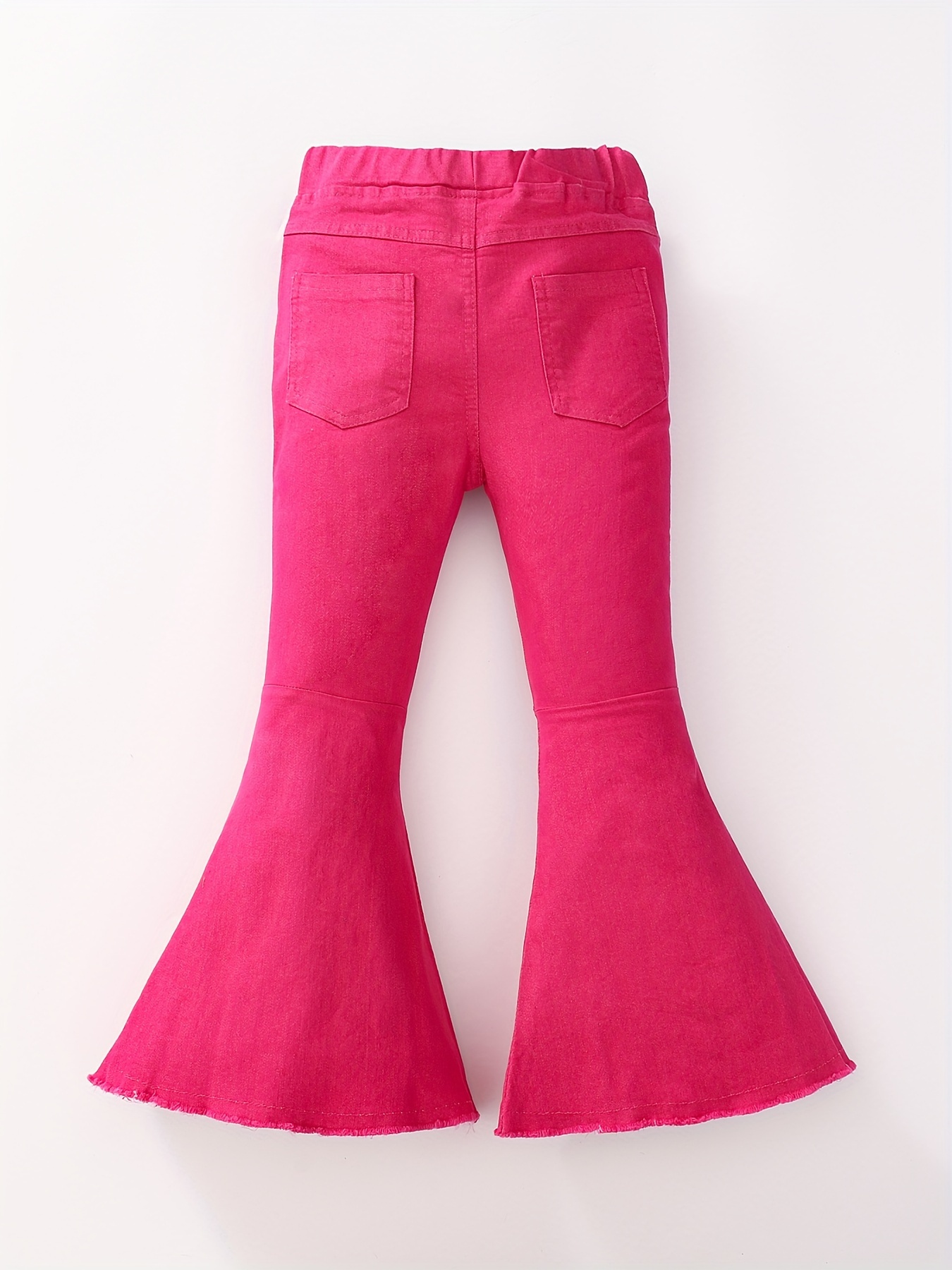 Kids Girls Ripped Flared Bell Bottom Jeans Raw Hem Elastic Waisted Denim  Pants