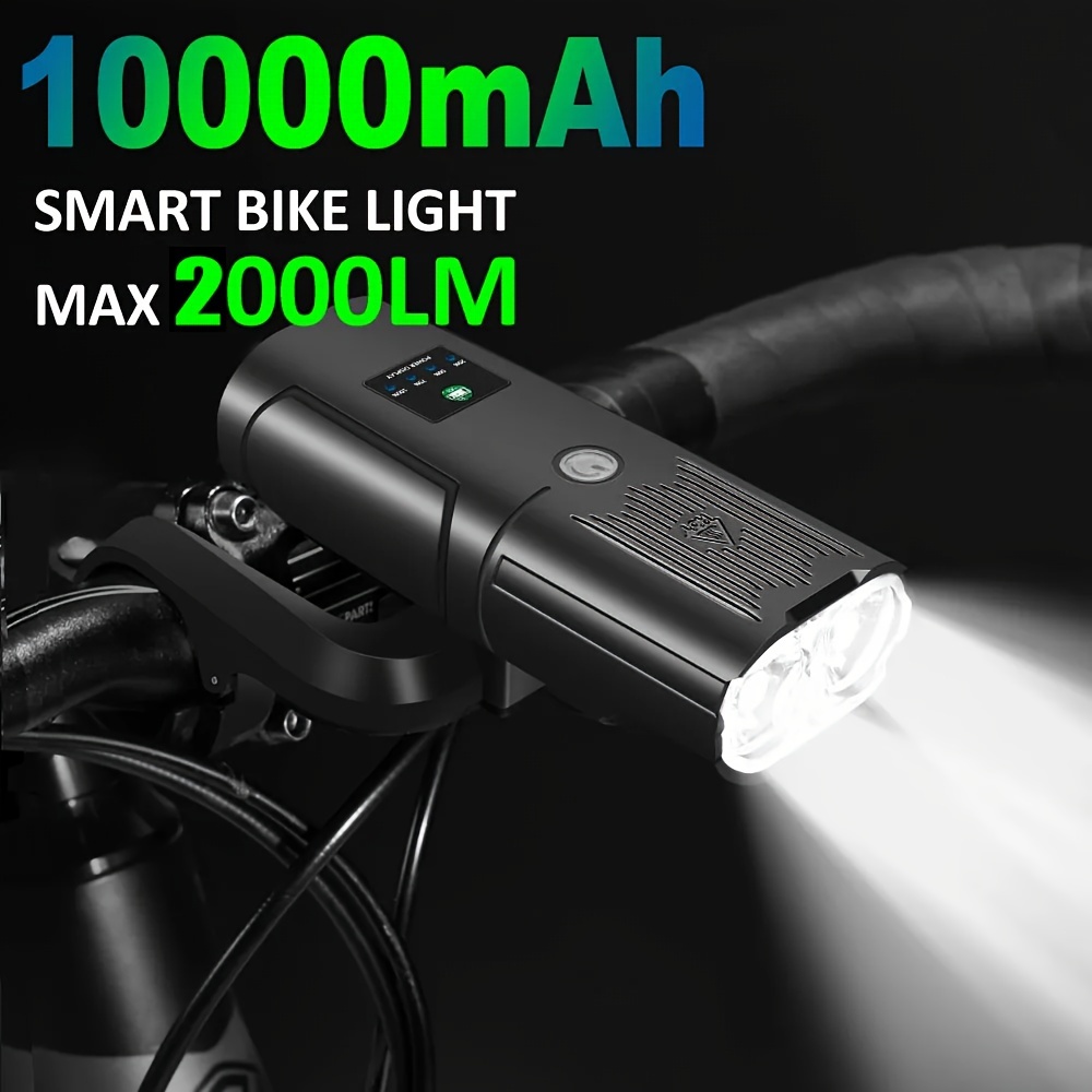 Luz Delantera De Bicicleta Inteligente, Luz De Bicicleta De 10000mAh, Carga  USB Impermeable MTB Carretera Bicicleta Nocturna Ciclismo Fuerte Linterna