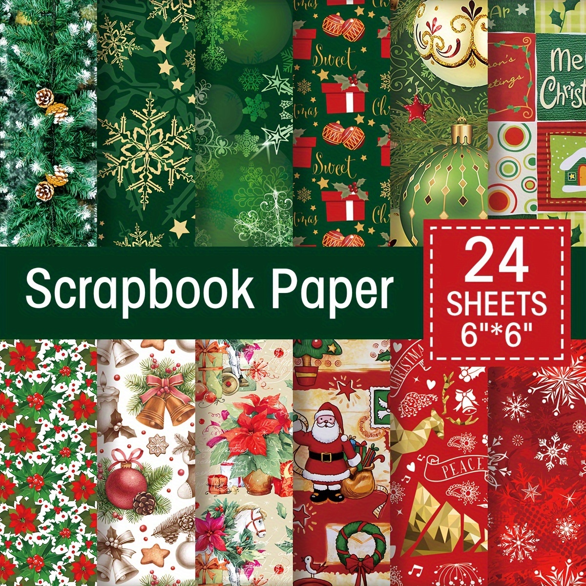 12 Sheet 6 Cute Christmas Scrapbook Paper Pad Handmade Paper Craft  Background Paper Album Scrapbooking Material