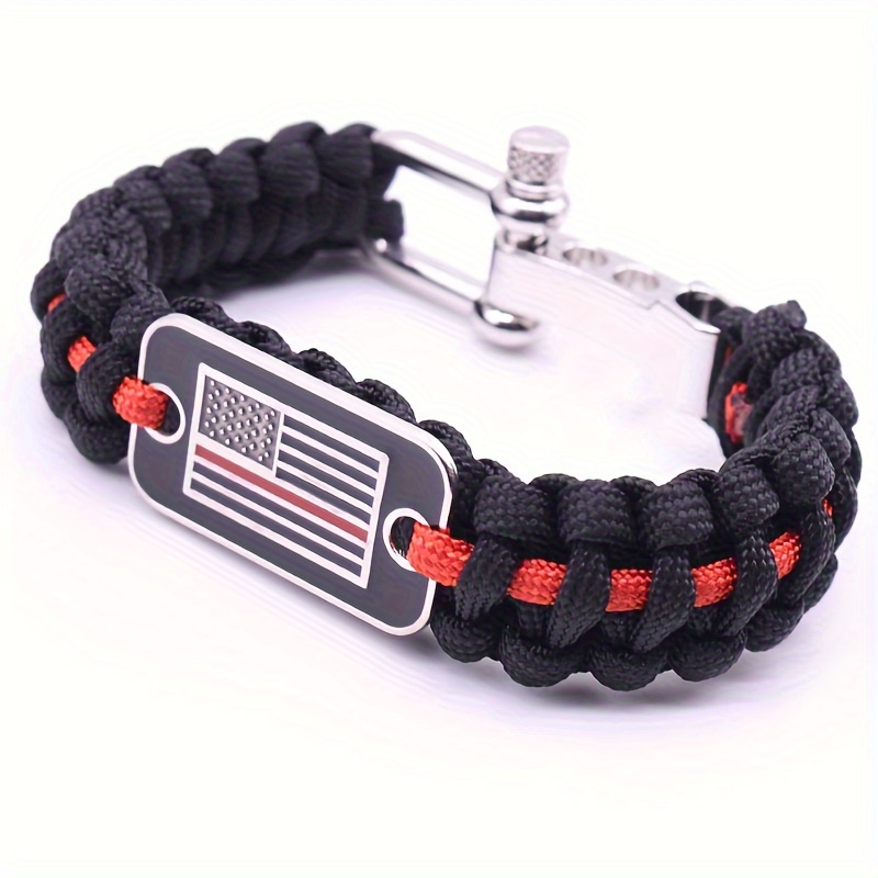 Camouflage Woven Bracelet with USA Flag Decor, Tactical Survival Paracord Bracelet for Men, Father's Day Gift,Temu