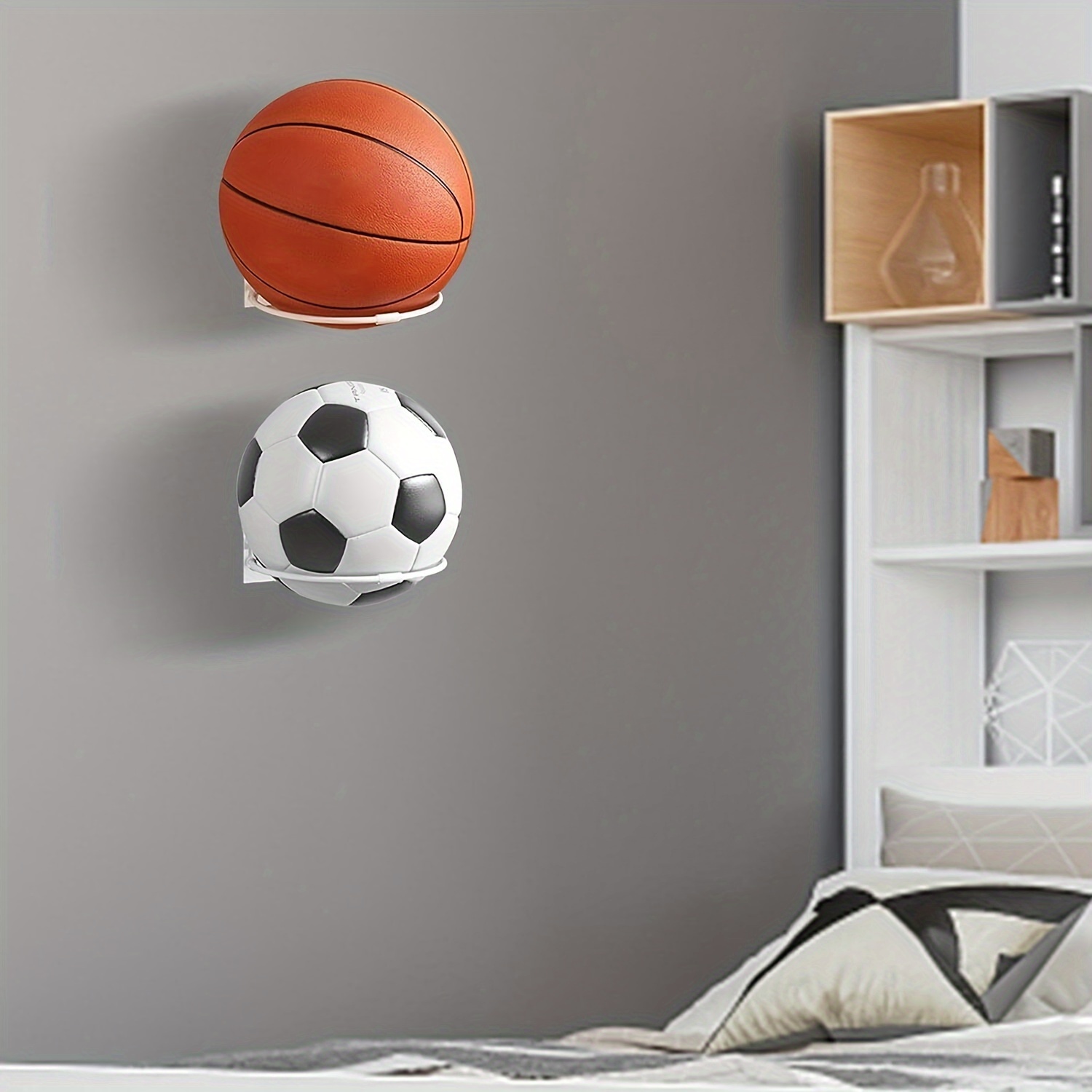  FORZA Soporte para pelotas deportivas de pared, Soporte  montado en la pared para pelotas, Almacenamiento de baloncesto y pelotas  de fútbol en garaje, Estante de almacenamiento para baloncesto
