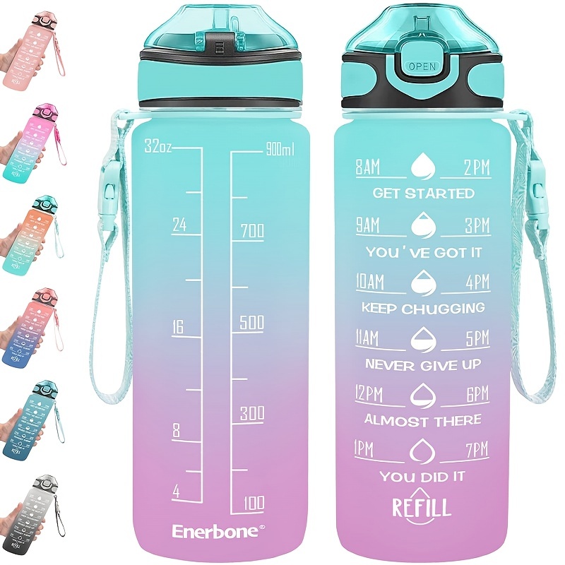 32 oz Motivational Water Bottle with Time Marker & Straw - BPA Free &  Leakproof Tritian Frosted Portable Reusable Fitness Sport 1L Water Bottle  for Men Women Kids Student to Office Scho 