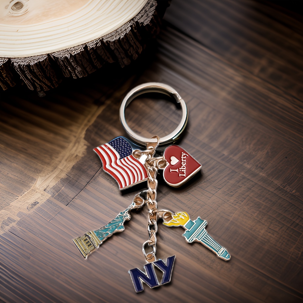 

Fashion Key Ring Flag Liberty Statue Torch New York Ny Keychain Independence Day Jewelry Gift