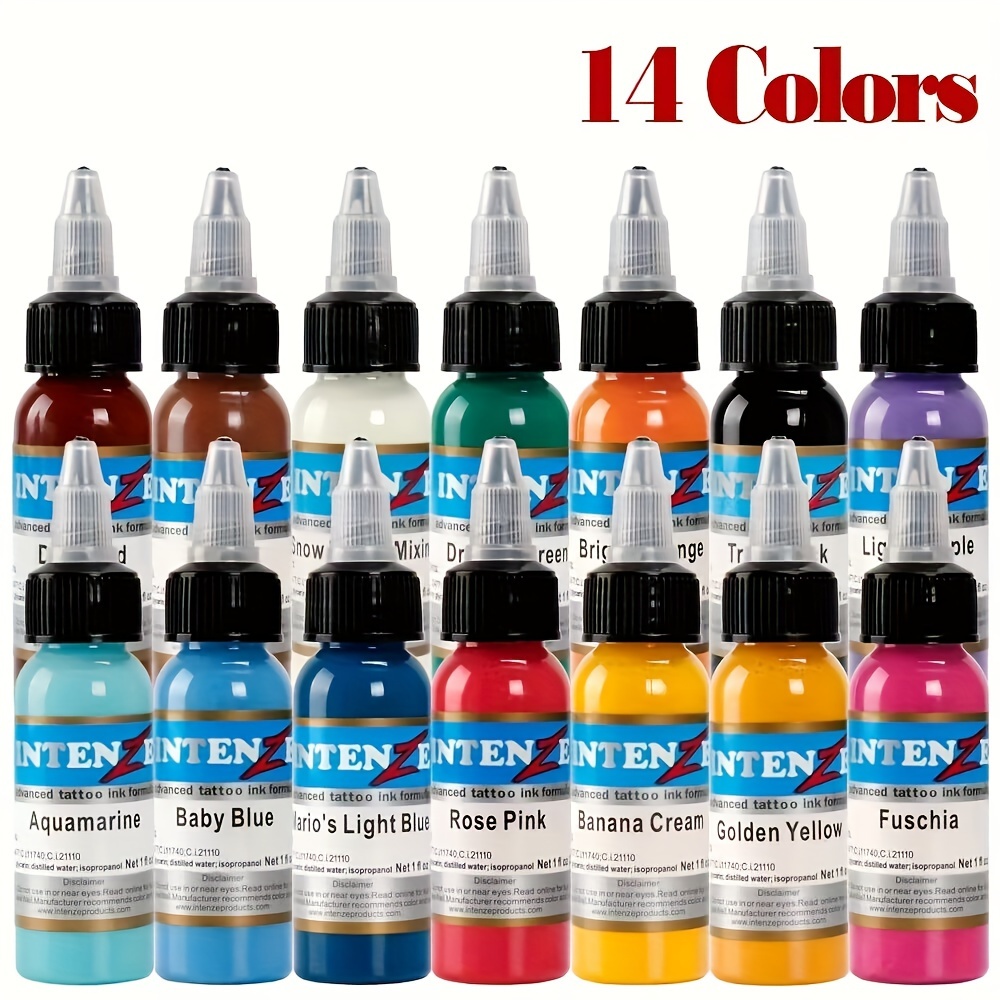 Professional 14 Color Tattoo Ink Set - Vibrant, Long-Lasting, Versatile -  15ml
