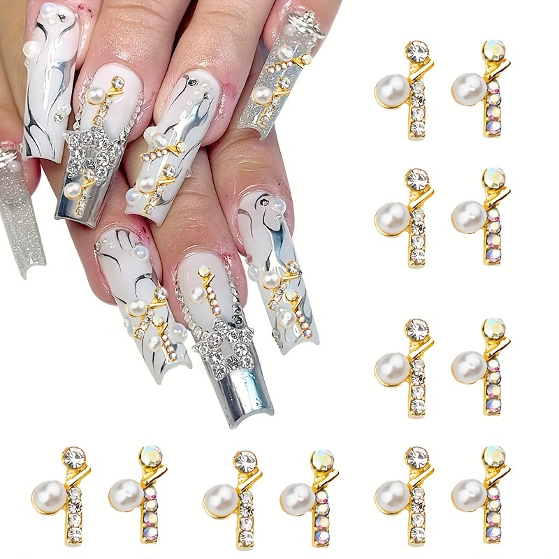 10Pcs New Pearl Flower Shaped Nail Art Charms Alloy 3D Gold Silver Luxury Nail  Art Japanese Rhinestones For Manicure Gems - AliExpress