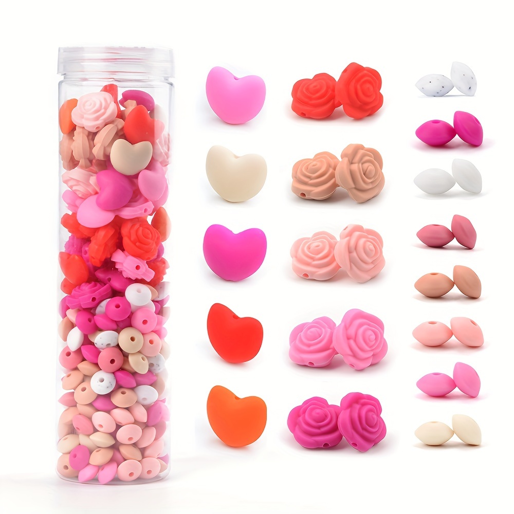 240PCS Valentines Silicone Beads, Valentines Beads Bulk 12mm Pink Silicone  Abacus Beads Valentines Day Beads Heart Beads For Keychains Making