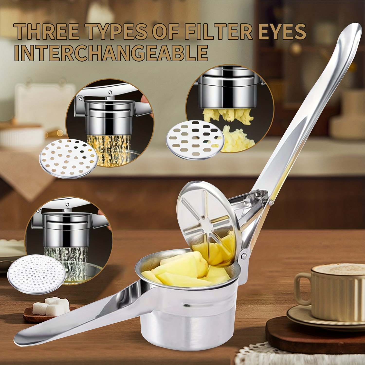 Potato Masher Stainless Steel Squeezer Baby Food Strainer Filter Press  Fruit And Vegetable Masher For Creamy Fluffy Mashed Potatoes (1pcs)