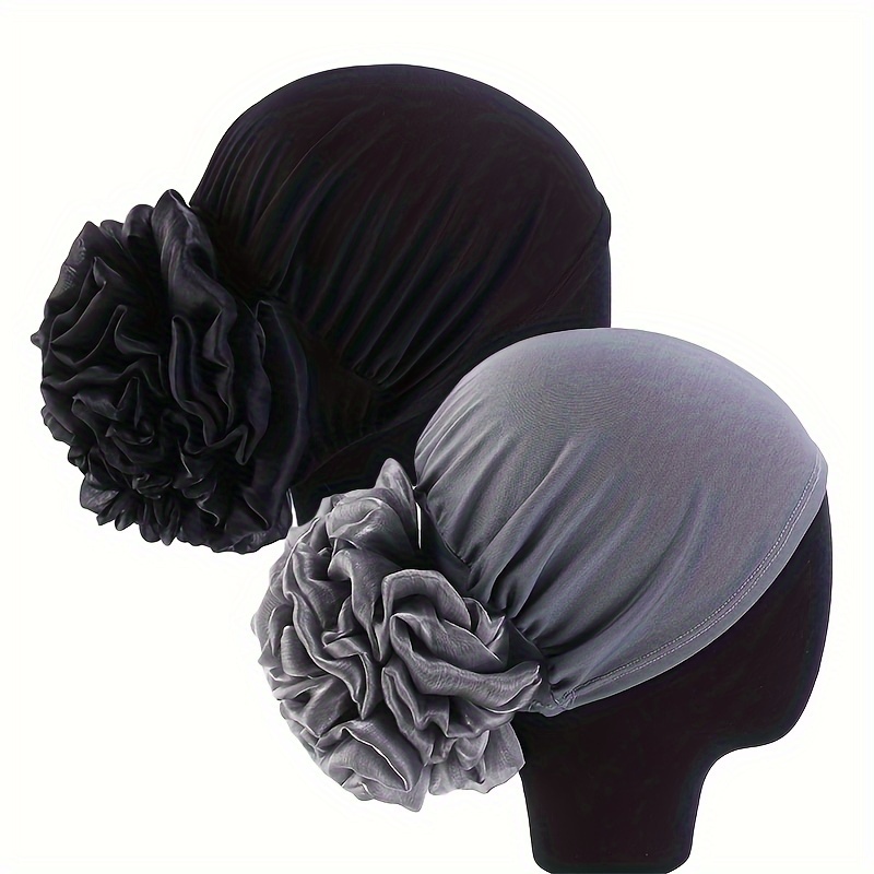 E-shop 2er Set Damen Großes Blumen Kopftuch Hut, Muslimischer Turban Hut für Haarverlust