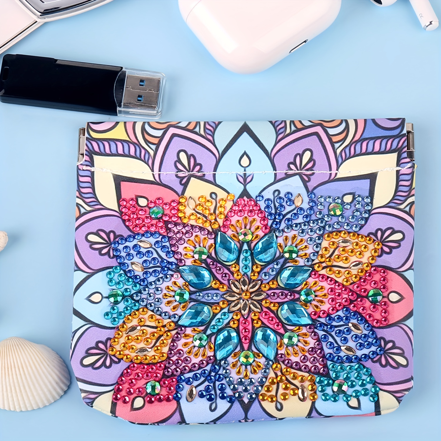 Women Leather Purse With Painting Mandala Handmade Wallet 