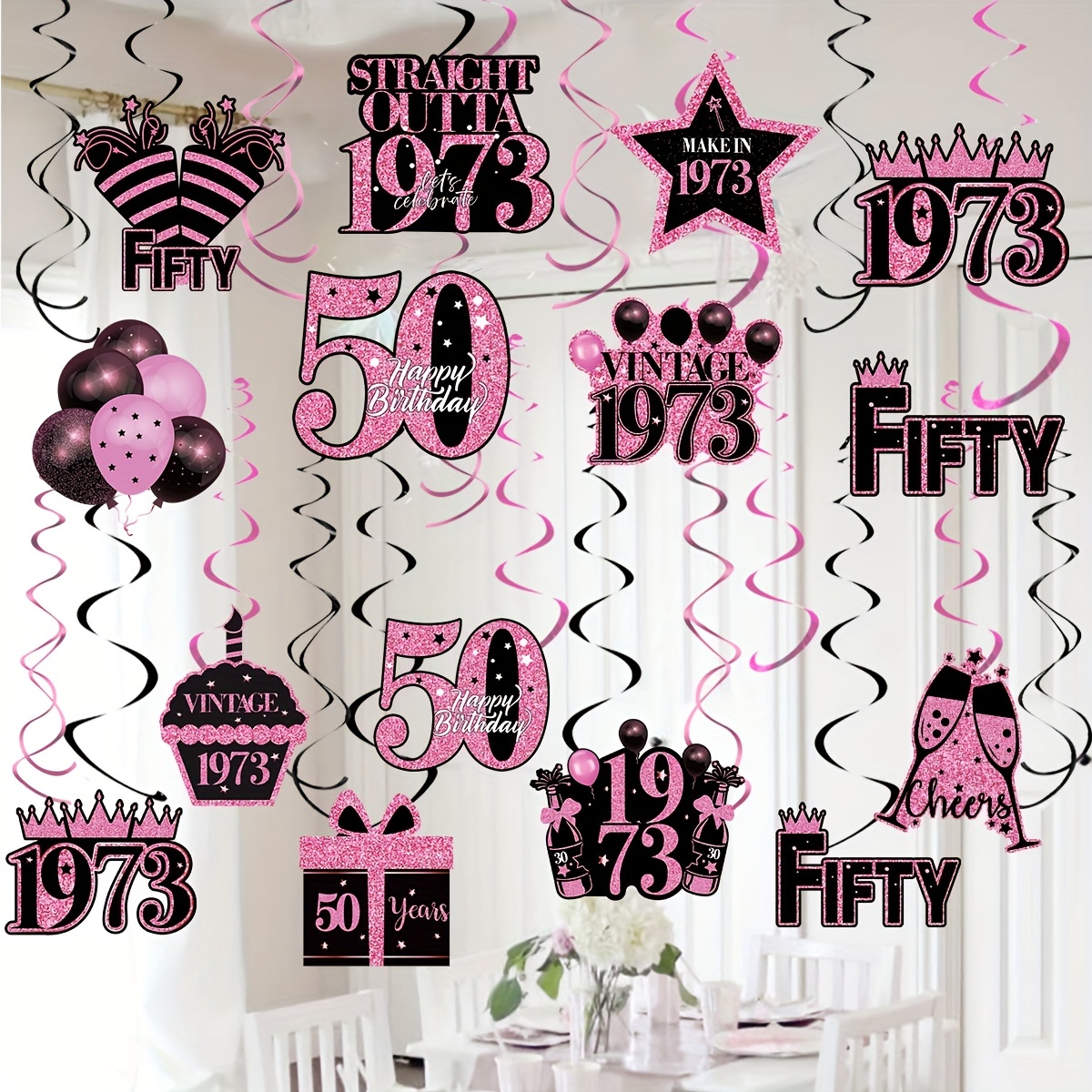 50 piezas decoraciones de fiesta de cumpleaños de color rosa - Temu Chile